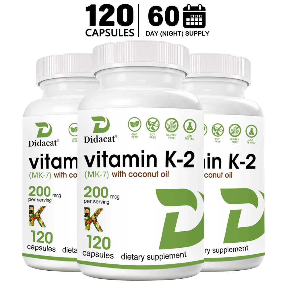 

Vitamin K-2 Capsules - with Coconut Oil ,Promotes Strong Bones, Calcium Absorption, Teeth, Heart, Cardiovascular Health