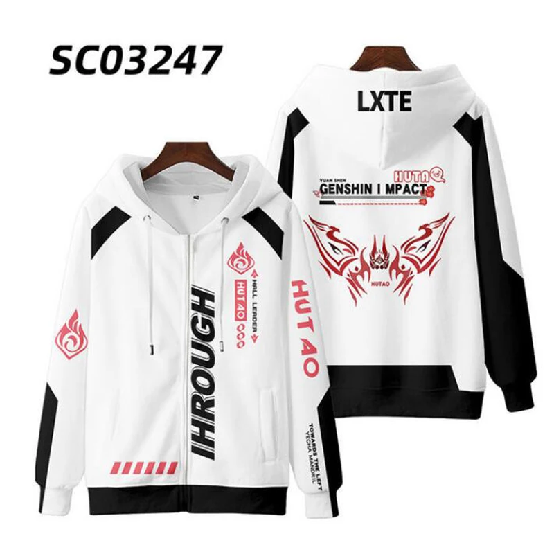 Hot Game Genshin Impact Hu Tao Hutao Cosplay Costume Unisex 3D Hoodie Sweatshirt Streetwear Y2k Fashion Zipper Hooded Jacket