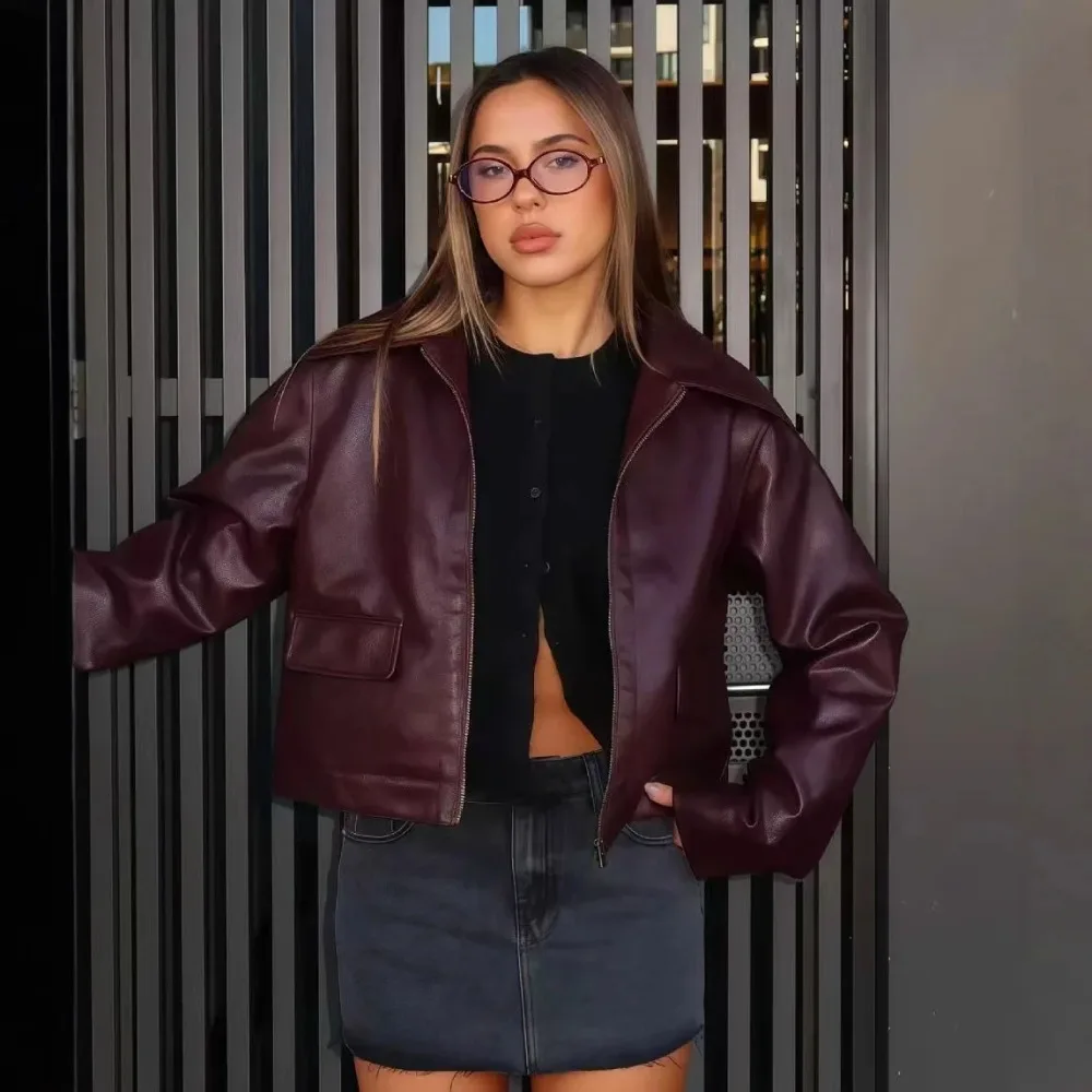 

Новая женская модная куртка-косуха из искусственной кожи, свободная повседневная куртка на молнии, в уличном стиле, удобная для отдыха, трансграничная одежда