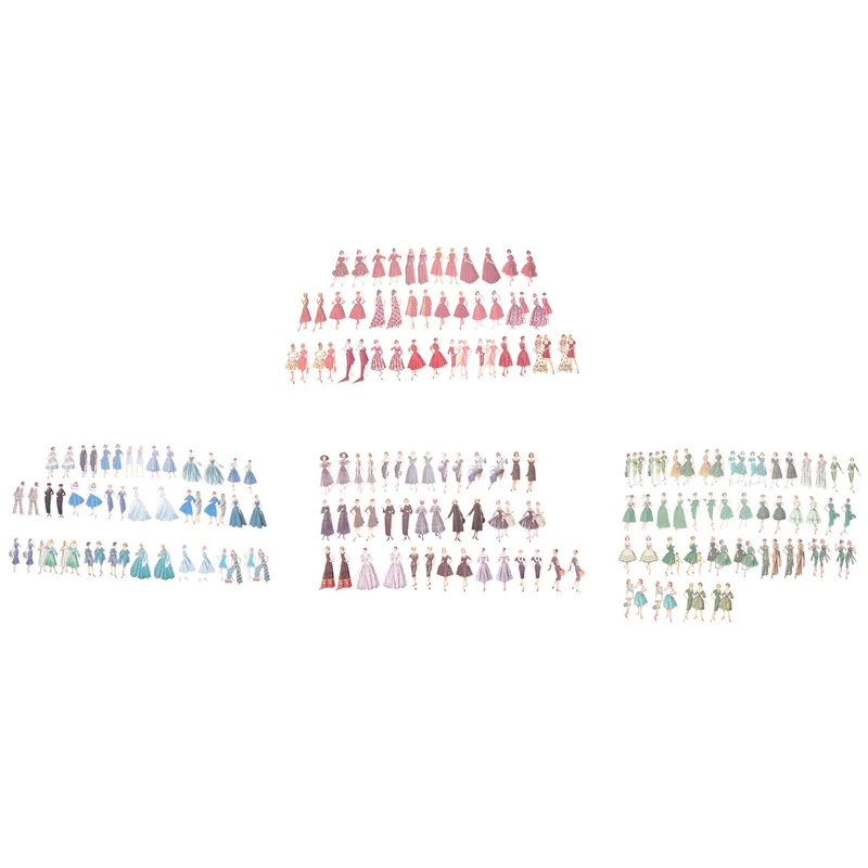 160 قطعة من ملصقات الأشخاص الكلاسيكية لسكرابوكينغ اليومية، ملصقات واشي للفتيات والنساء على الموضة الرجعية، 4 أنماط