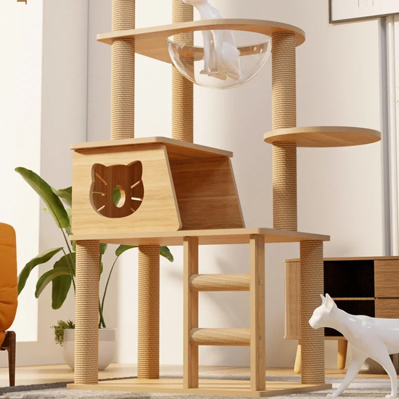 Super Solid Wood Cat Climbing FrameIntegrated Feline Nest And Tree With Space Module Scratching Board Comprehensive Play Tower