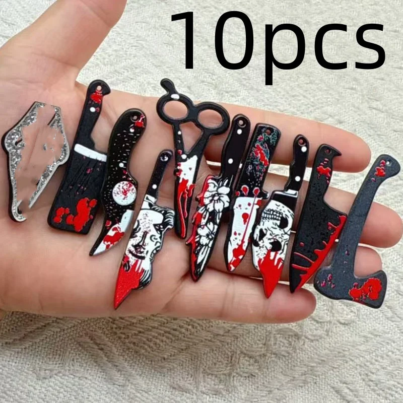 Mix 10pcs acrylic Halloween sword and knife pendant, DIY jewelry making earrings necklace keychain
