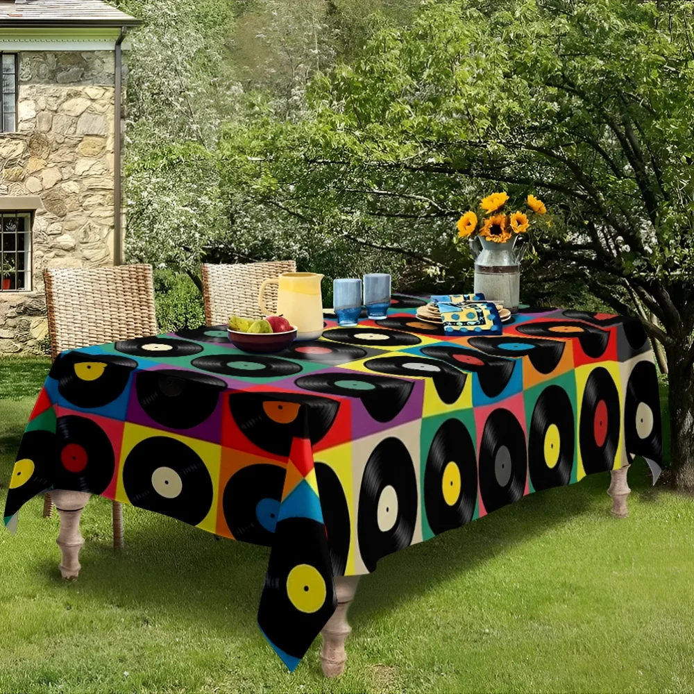Rectangular multi-functional tablecloth 1 piece - Retro vinyl record theme background tableclothxzj