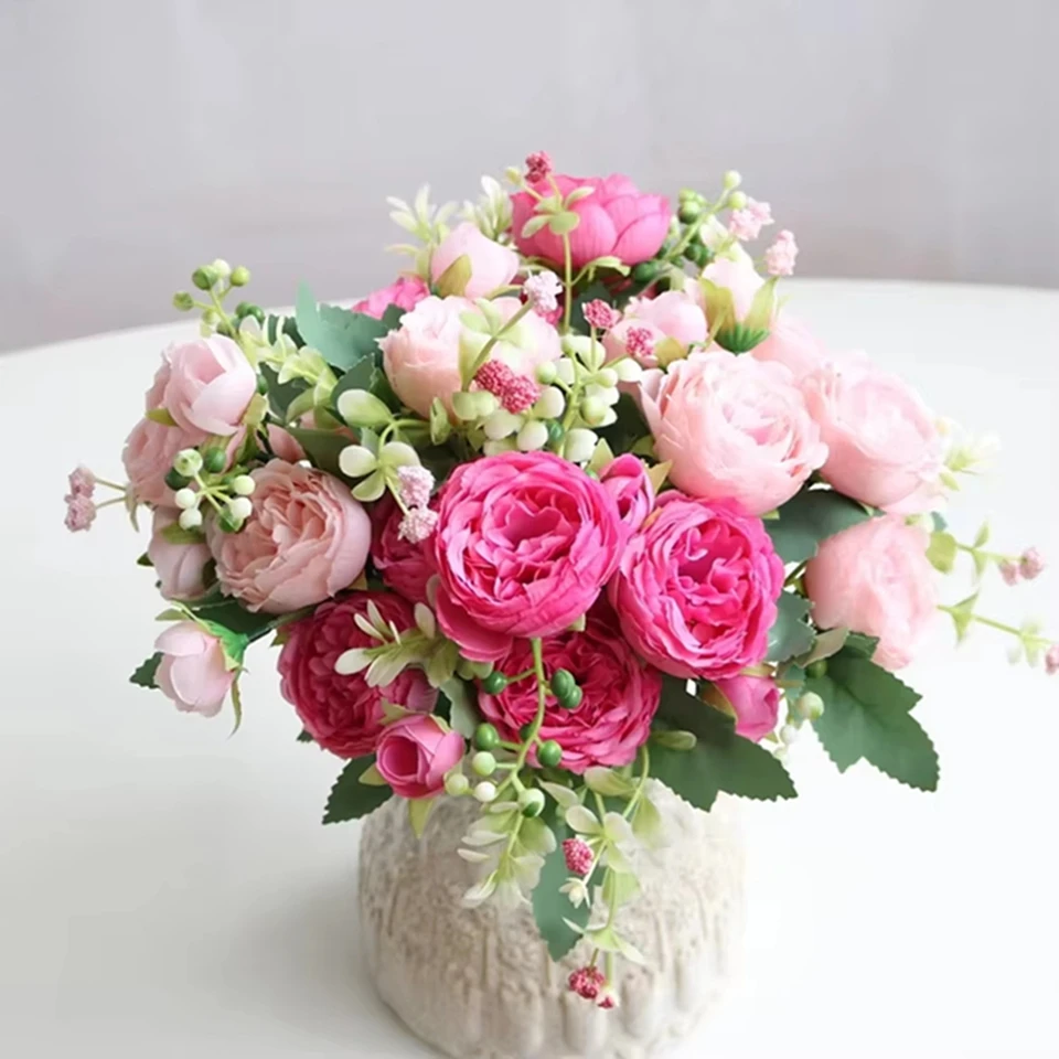 

Artificial Roses Flowers 5 Heads Peonies Festival Decor Home Room Wedding DIY Craft Wreaths Bouquet Garden Fake Plants Accessory