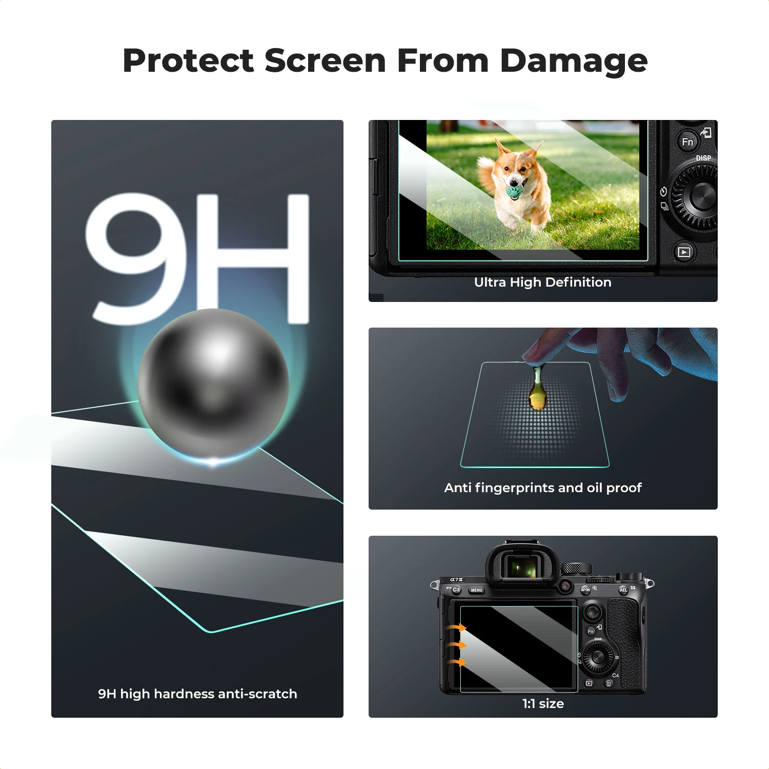 مجموعة ملحقات الكاميرا K&F CONCEPT واقي شاشة * 3 مع الحذاء الساخن * 3 لسوني A9، A7III، A7R II، 7II، 7S II، A9II، A7R III، A1،