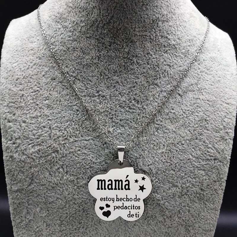 Mama Stainless Steel Chains Necklace for Women Black Enamel Statement Necklace Jewelry dia de la madre Mother\'s Day Gift N719S01