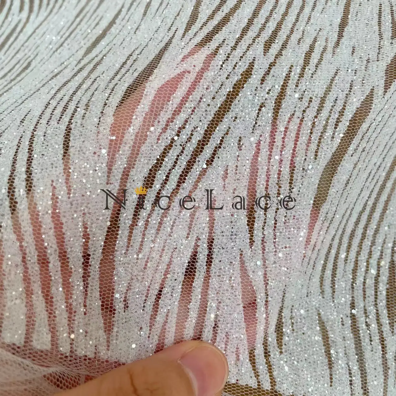 2022 Nicelace Mesh Allover Shine Glitters Lace Fabric Off White Wedding Dresses Formal Garment Accessories Material Width 130CM