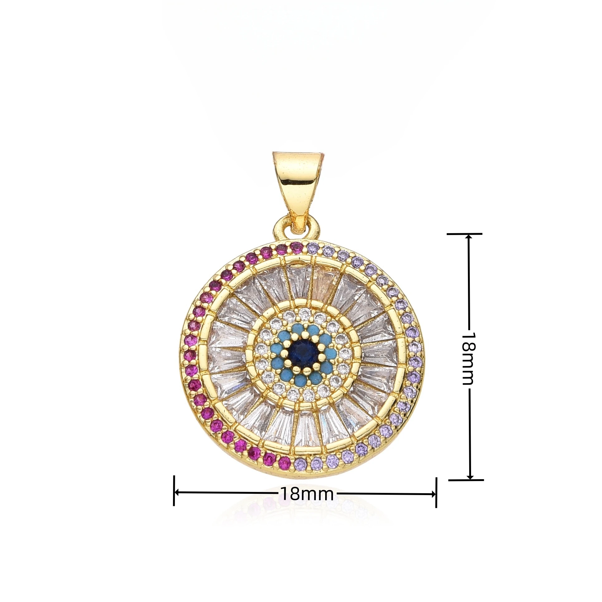 Gold Color Round Coin Charms Colorful Full Inlaid CZ Necklace for Women Choker Chain Pendant DIY Jewelry Accessories Wholesale