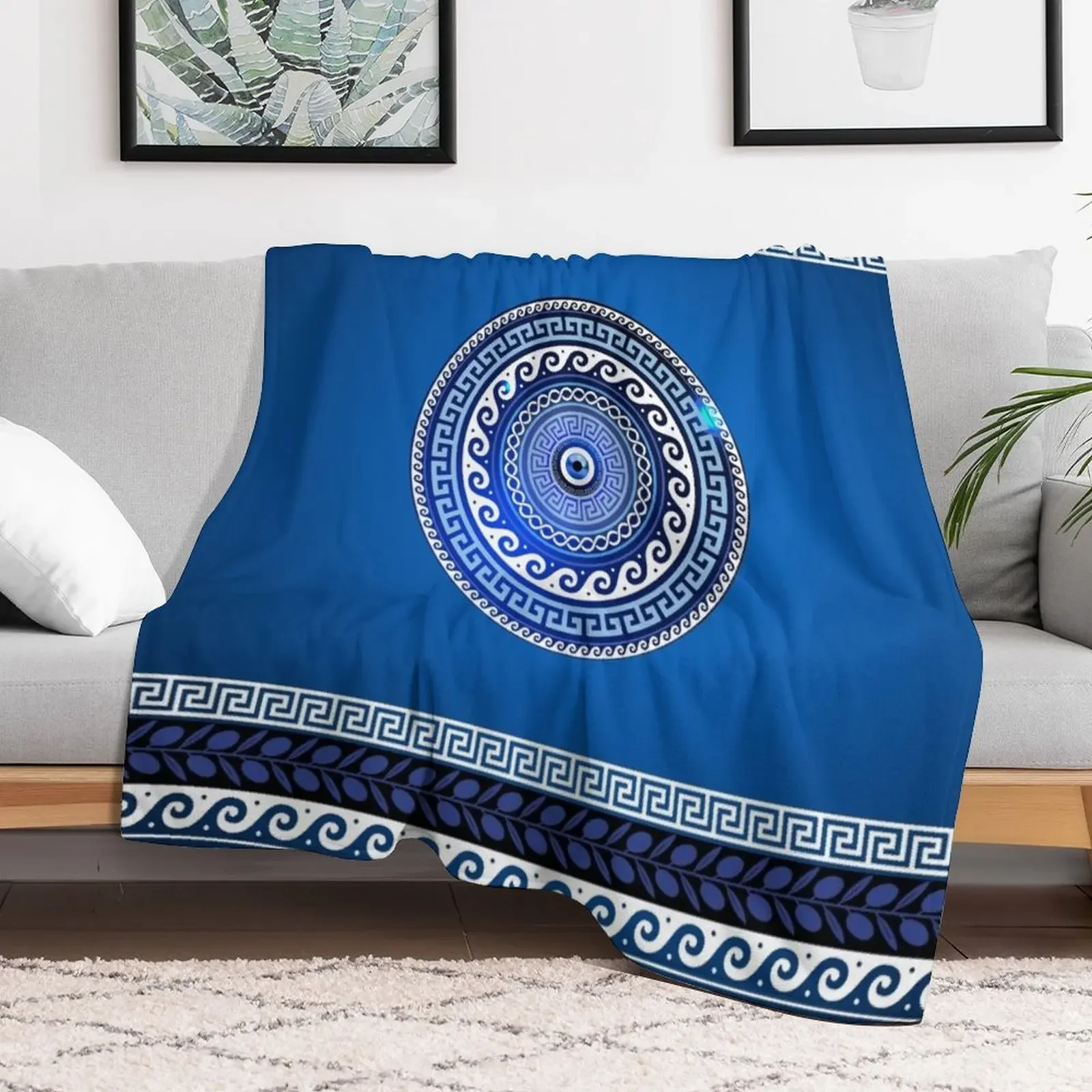 Mati Evil Eye Greek Key Patterns Yiorgos Collection Throw Blanket Sofa Quilt anime Blankets