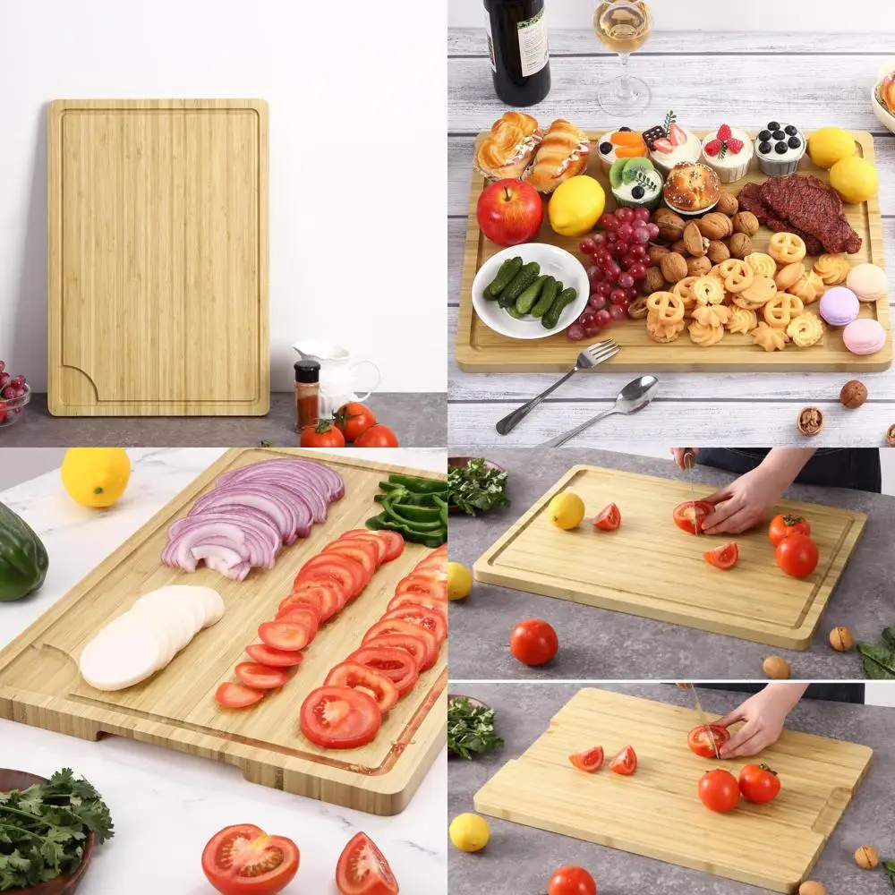 

Большая 20-дюймовая бамбуковая разделочная доска с ручкой и пазом для сока для использования на кухне