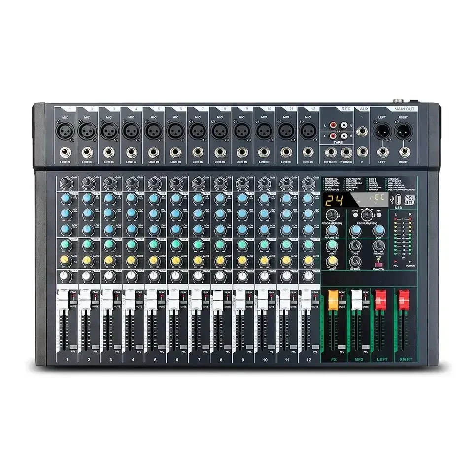 Biner FG12 New Design Built-in 24 Reverb Effect 12 Channel Music professional Audio Mixer