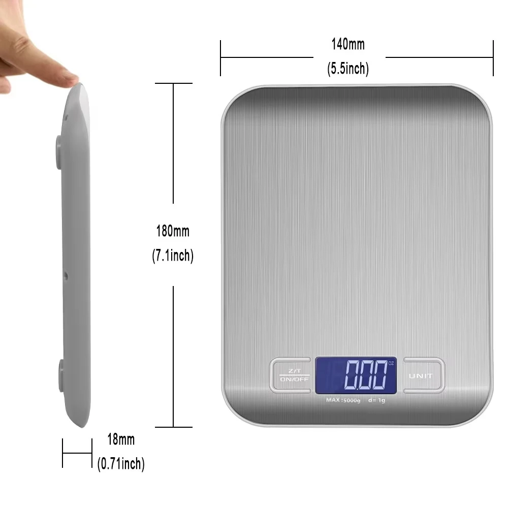 5kg/10kg 1g Portable Kitchen Scale Coffee Electronic Scale Stainless Steel Surface LCD Backlit Kitchen Food Scales Weighing Tool image 5