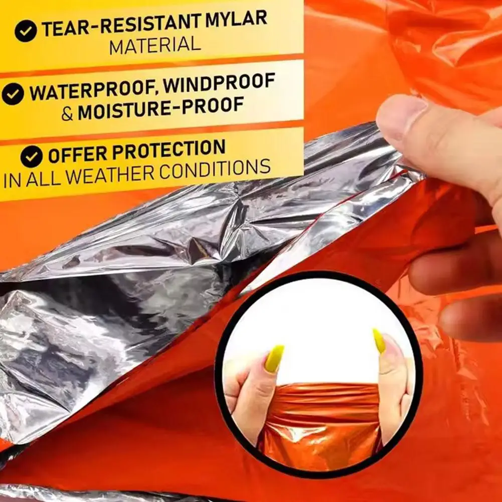 2PCS Emergency Water Proof Raincoat Aluminum Film Disposable Survival Blankets Cold Rainwear Equipment Poncho Camping Insul W3D6