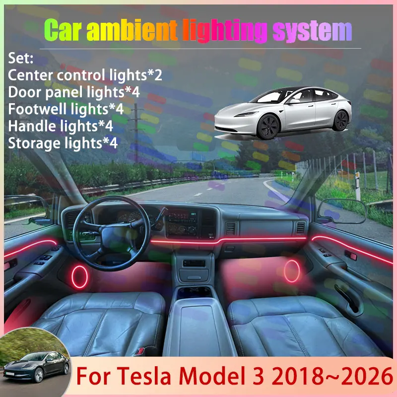 

Для Tesla Model 3 2018 ~ 2026 2019 2020 2/24 в 1 автомобильный атмосферный светильник RGB абажур ансамбль стример атмосферный набор автозапчастей