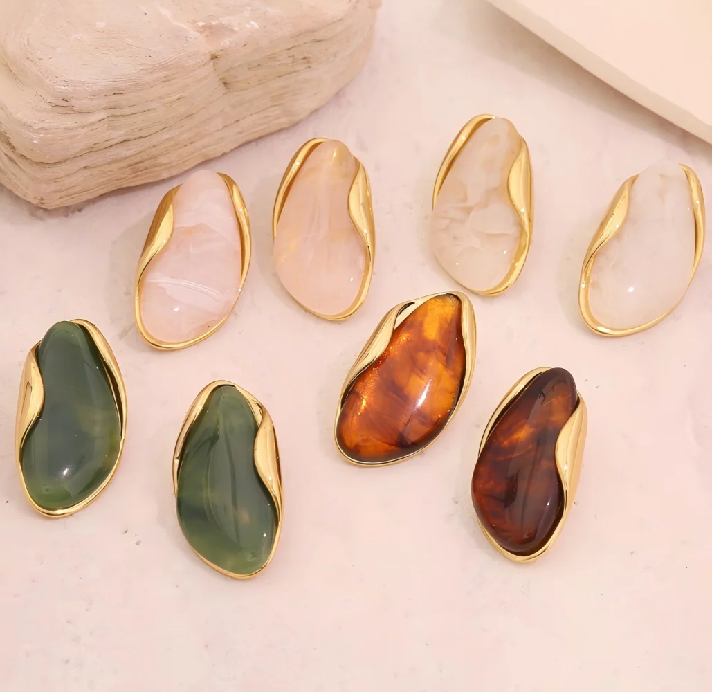 TDJewelry Stainless Steel Color Resin Geometric Shape Rings 18K Gold Plated Fashion Daily Jewelry Ring for Women