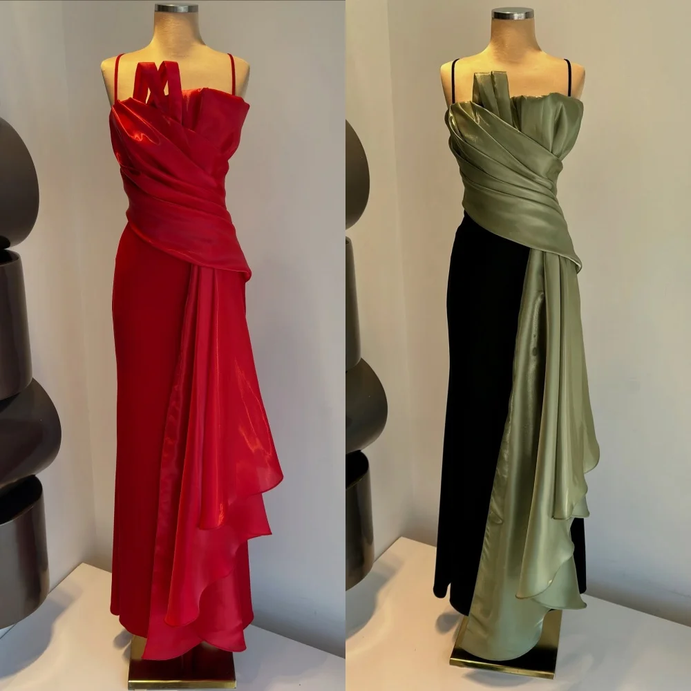 

Customized Simple Sizes Available Jersey Pleat Ruched Draped Straight Spaghetti strap Long Dresses Bespoke Occasion Dresses Sexy