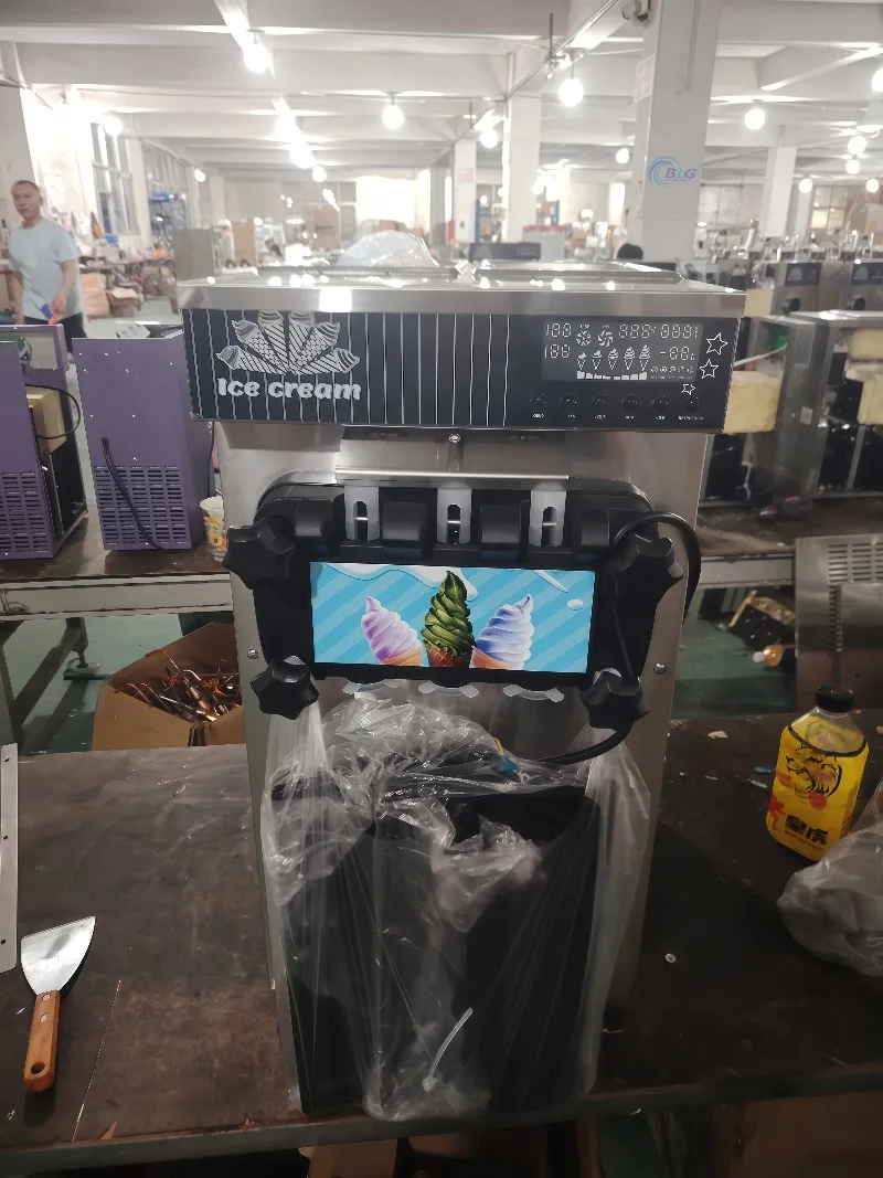 

BLG Commercial Automatic Stainless Steel Vertical Ice Cream Machine 3 Flavor Soft Serve Maker New for Shop Ice Cream Machine