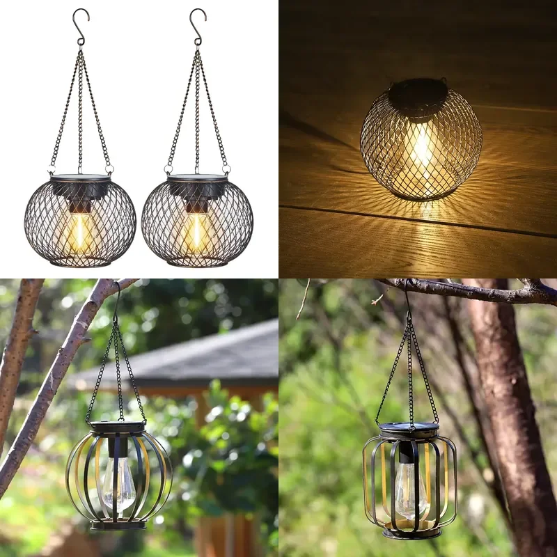for  Solar Garden Light LED Outdoor Chandelier Iron Grid Decoration Satchel IP65 Waterproof Fashion