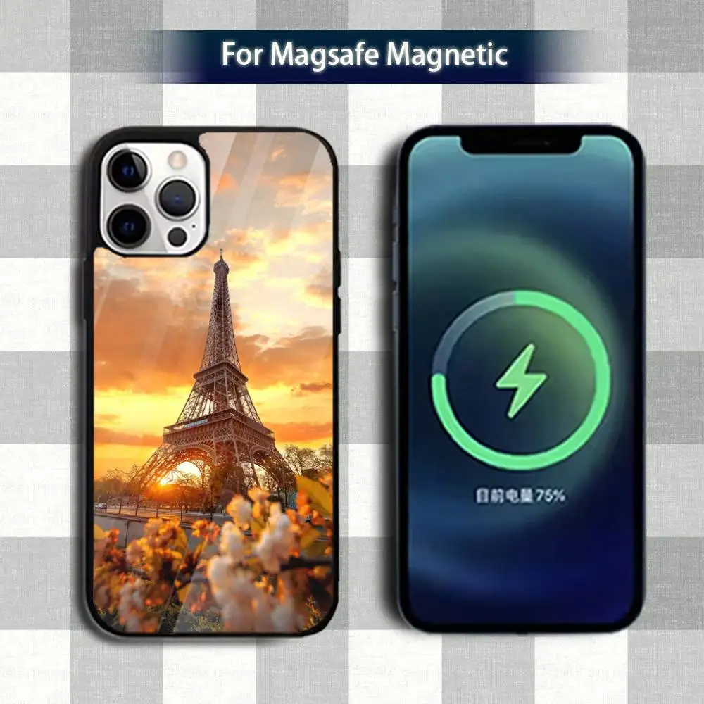 Etui na telefon P-Paris Eiffel T-TowerS Art do iPhone'a 13, 12, 15, 17, 11, 16, 14, Pro, Max, Plus, Mini, z obsługą Magsafe, magnetyczne etui do ładowania bezprzewodowego