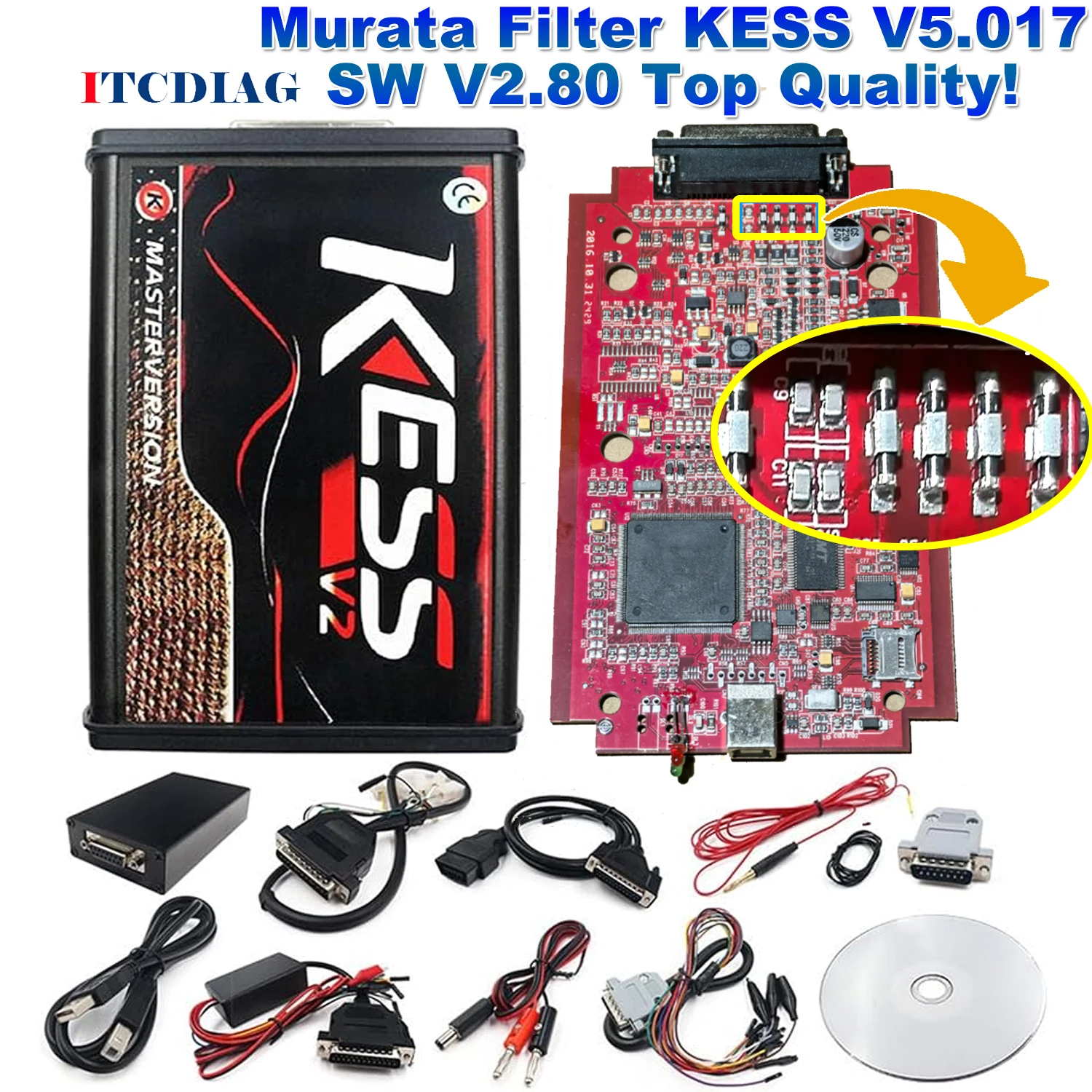 

Murata Filter KESS V5.017 Online V2 2.80 EU Red Unlimited Version ECU Chip Tuning Tool For Car Truck MotorBike Tractor 12V 24V