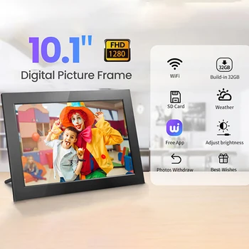 디지털 그림 프레임, 10.1 인치, 32G WiFi 사진 프레임, 1280x800 HD IPS 터치 스크린, 자동 회전 사진 공유, 앱 장식 