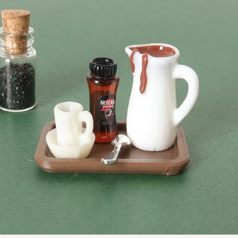7Pcs Desktop Szene Simulation Micro Modell Teile Handgemachte Miniatur Puppenhaus Kaffee Tasse Modell Dekorative Tablett Platte Zubehör