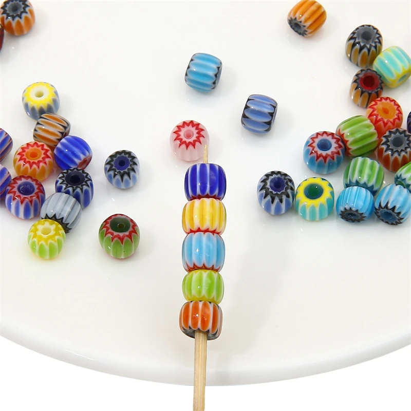 10pcs 6mm Pumpkin Lampwork Beads Cylinder Glazed Glass Loose Beads For Jewelry Making Handmade Necklace Bracelet Diy Accessories