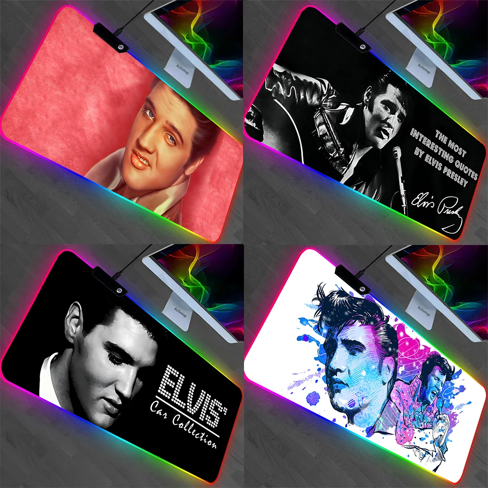 Elvis Aaron Presley RGB Pc Gamer Keyboard Mouse Pad Mousepad LED Glowing Mouse Mats Rubber Gaming Computer Mausepad