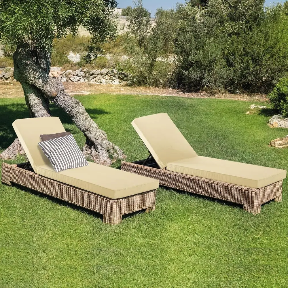 زوج من وسائد صالة تشيس خارجية مقاومة للطقس، بيج، 72x21x3 للفناء وحمام السباحة والمنتجع