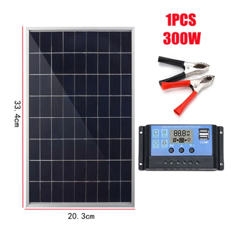300W 12V zonnepaneelkit Complete polykristallijne USB-voeding Draagbare buiten oplaadbare zonnecel zonnegenerator voor thuis