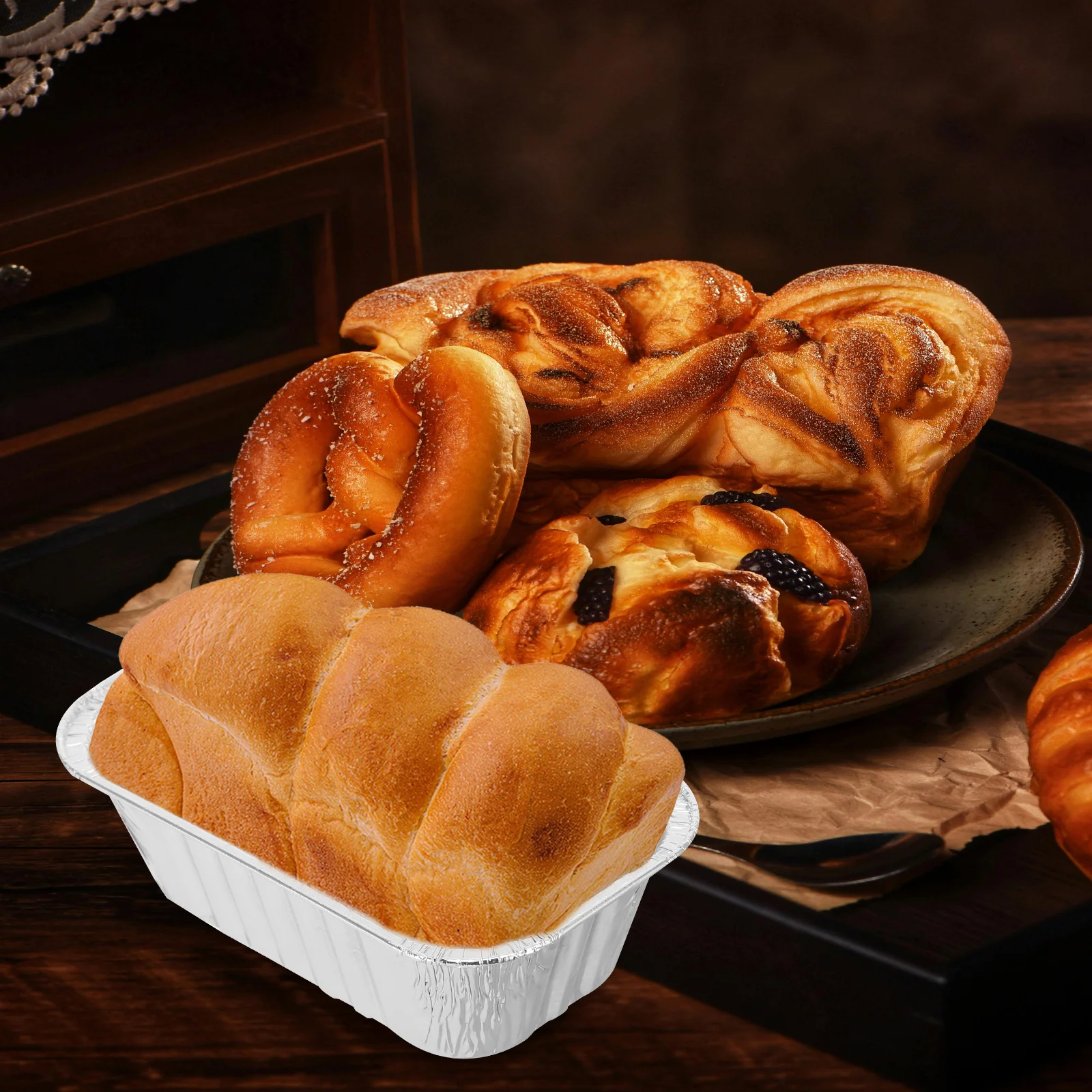 

50pcs Aluminum Foil Bread Pans Heavy Duty Baking Loaf Pan For Cake Kitchen Use Bakery Supplies Foil Containers