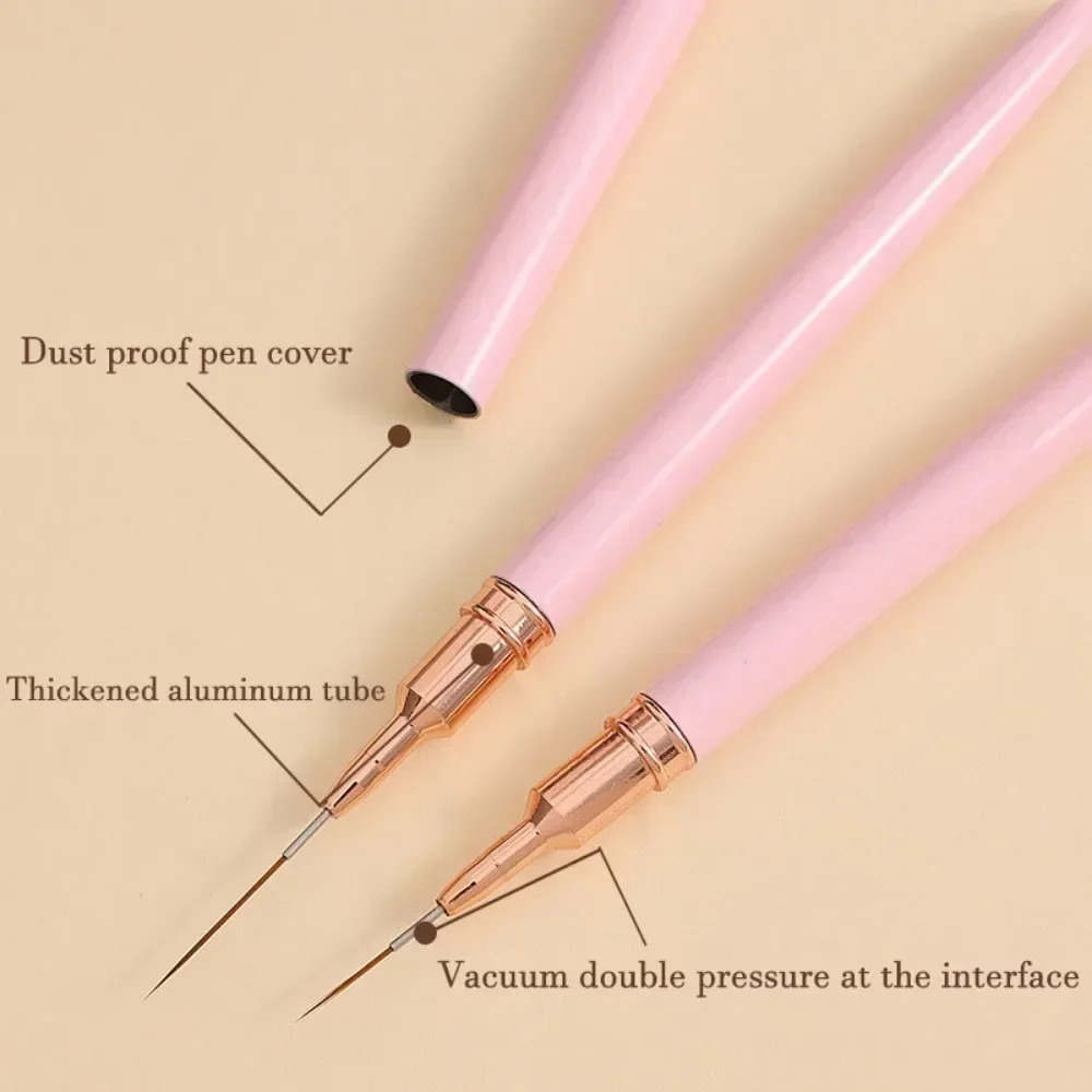 Pinceau à ongles rose pour dessin fin, 7/9/15/25mm, pour peinture, design artistique, longues lignes, détails fins