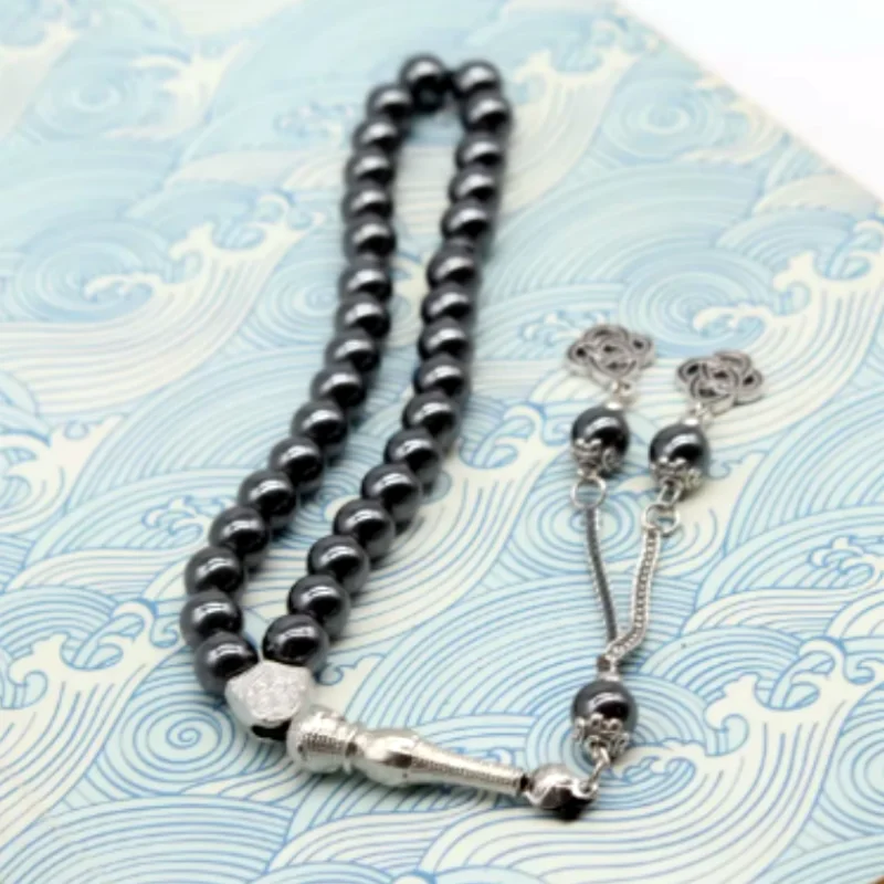 Exquisite black gallstone 8 mm 33 rosary beads beaded Islamic Arab Turkish prayer beads bracelet