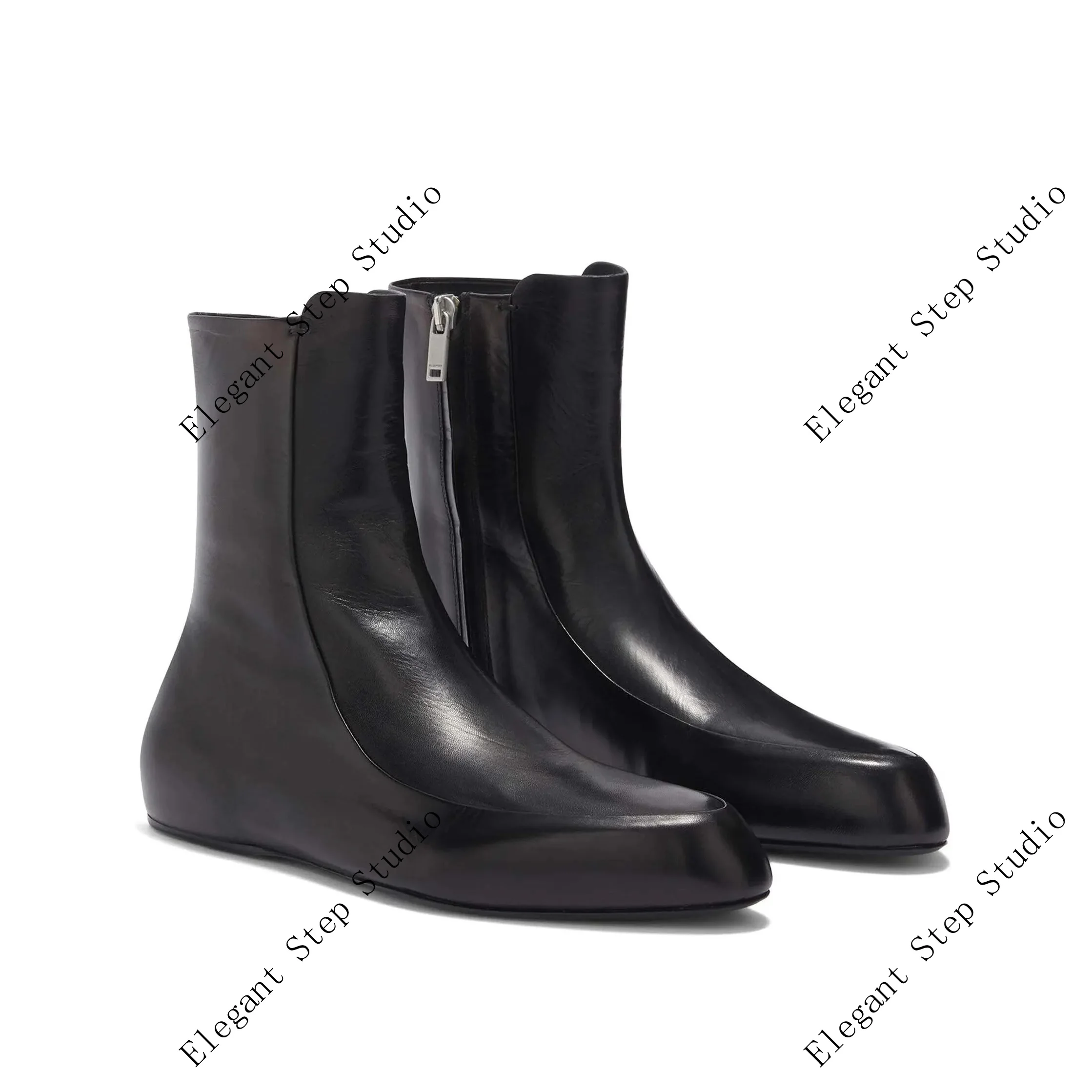 

Women's Shoes Leather Flat Sole Ankle Boots Side Zip Almond Toe