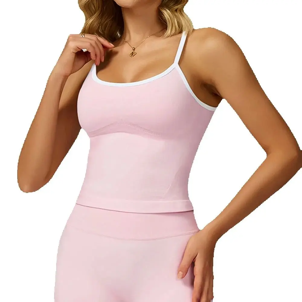Seamless Sports Fitness Vest with Chest Pad Summer Shockproof Beauty Back Nude Feeling Suit Pilates Training Yoga Top Yoga Bras