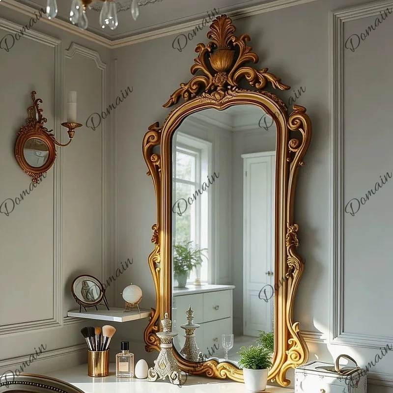 Vintage French Makeup Mirror Ins Desktop Dressing Table Mirror European Bathroom Wall Fireplace Decor