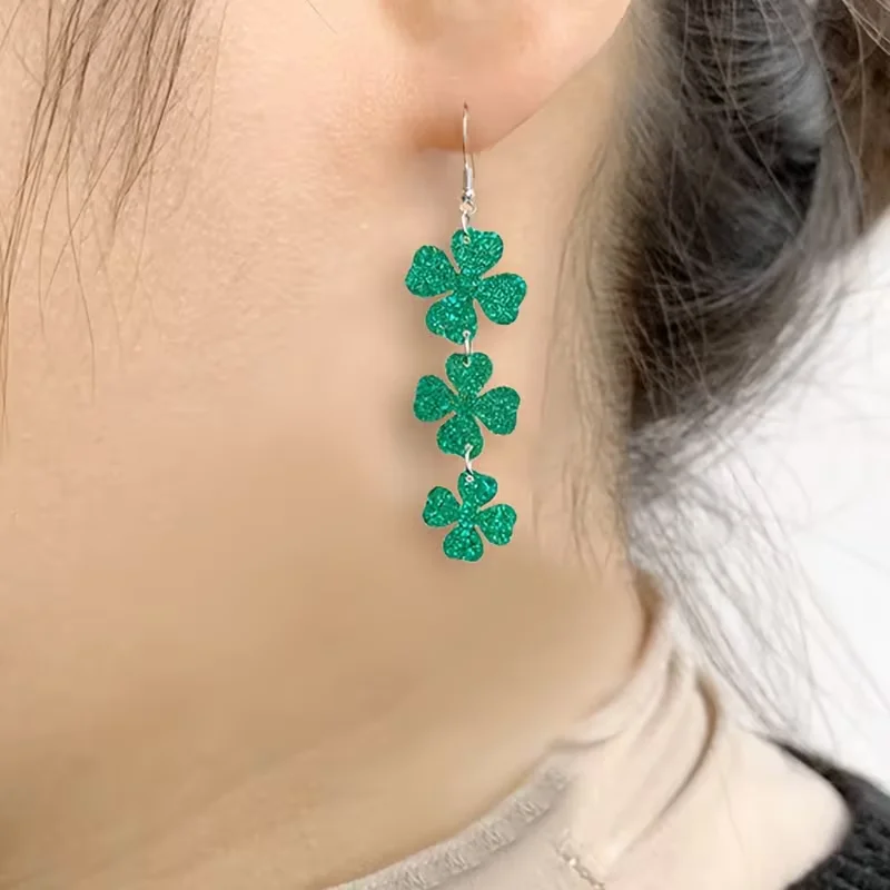 1 Pair Vintage Style St. Patrick's Day Lucky Clover Green Boot Irish Earrings Festive Daily Wear for All Seasons