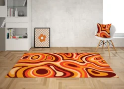 Orange Retro Swirl rug Psychedelic Groovy 70s Rug Wavy Trippy Rug Area Rug for bedroom aesthetic Retro rugs Y2k décor Home rugs