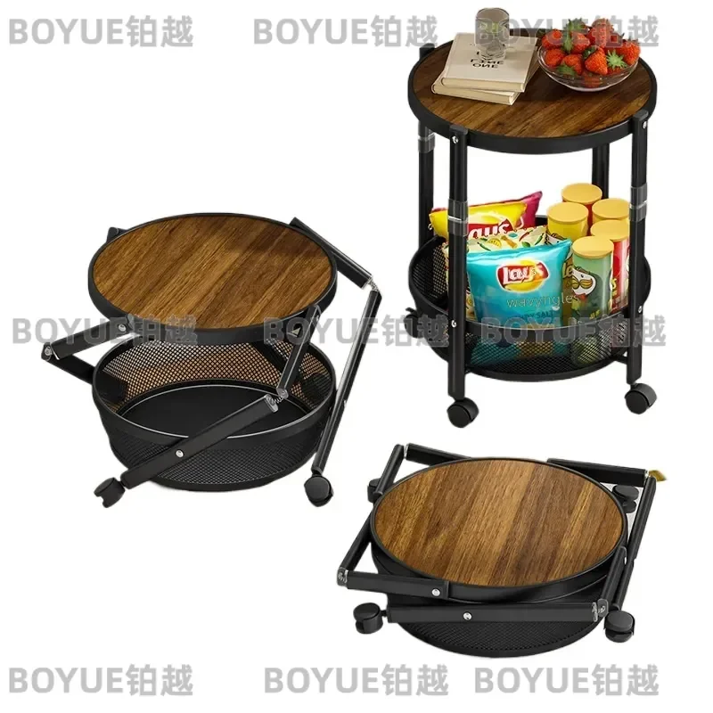 Foldable Multi Tier Side Table Movable Storage Rack for Living Room Small Apartment Coffee End Table Shelf Organizer