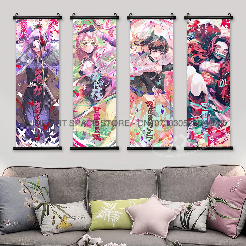 Dämon Slayer Hängende Malerei Anime Poster Wand Kunst Geschenk Kamado Tanjirou Leinwand Scroll Bild Drucken Home Decor Kawaii Kinderzimmer