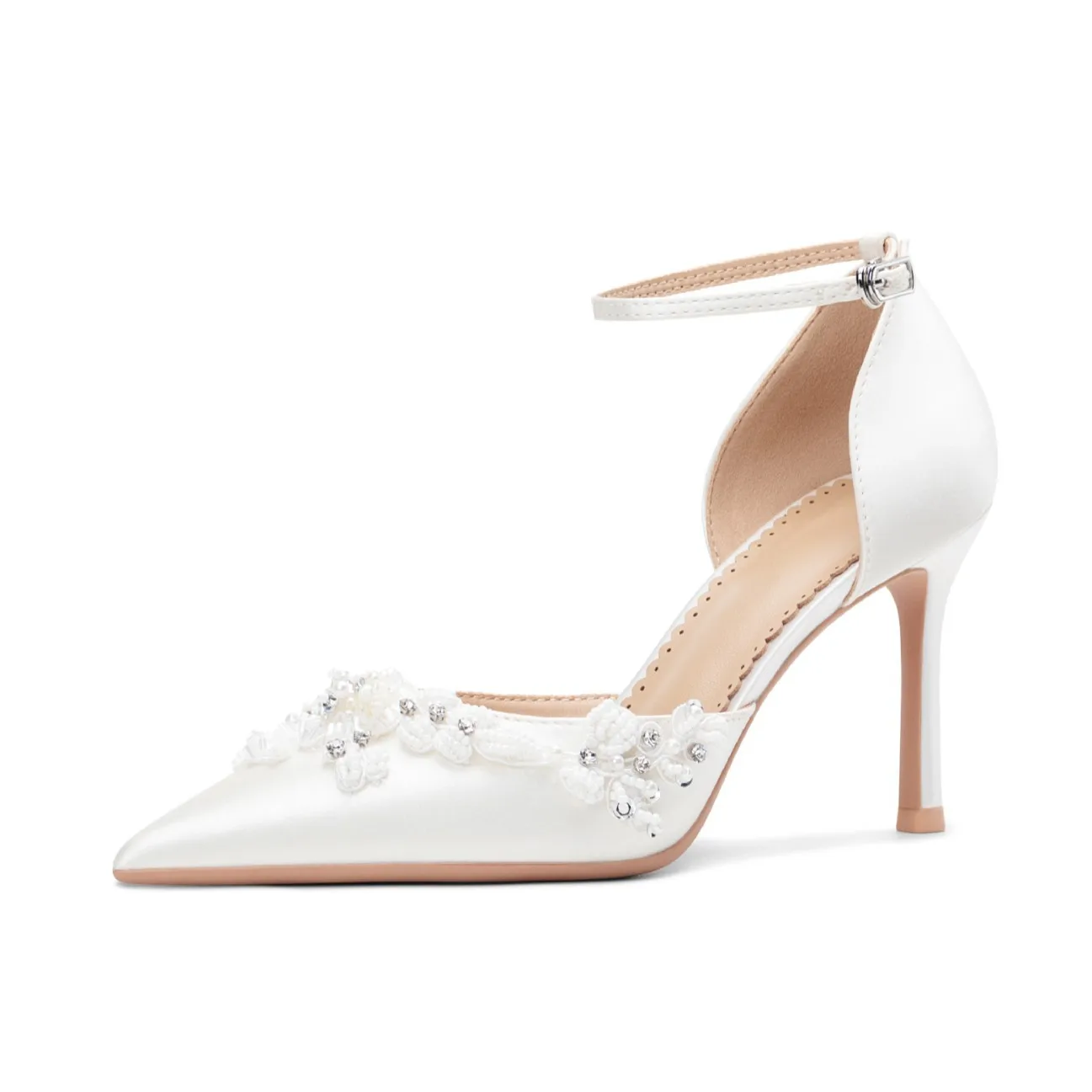 

Туфли на высоком каблуке Bloomsteps ручной работы с жемчугом, новинка 2025 года, женские босоножки с вырезами, остроносые, на шпильке, элегантные, с одним ремешком, свадебные туфли для женщин