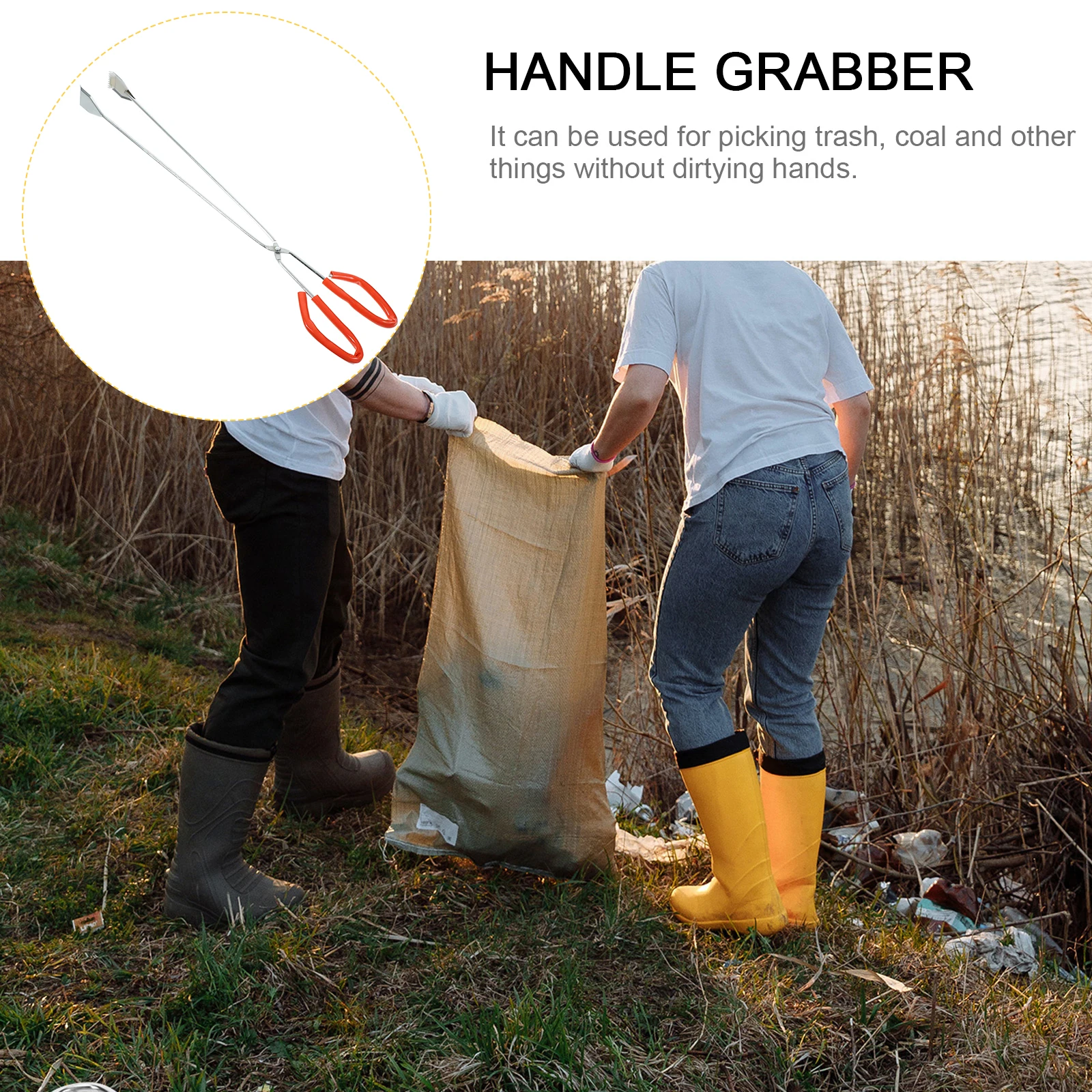 

1pcs Garbage Clamp 60cm Stainless Steel Reusable Tong Trash Up Tool Heavy Duty Cleaning Grabber Litter Collector