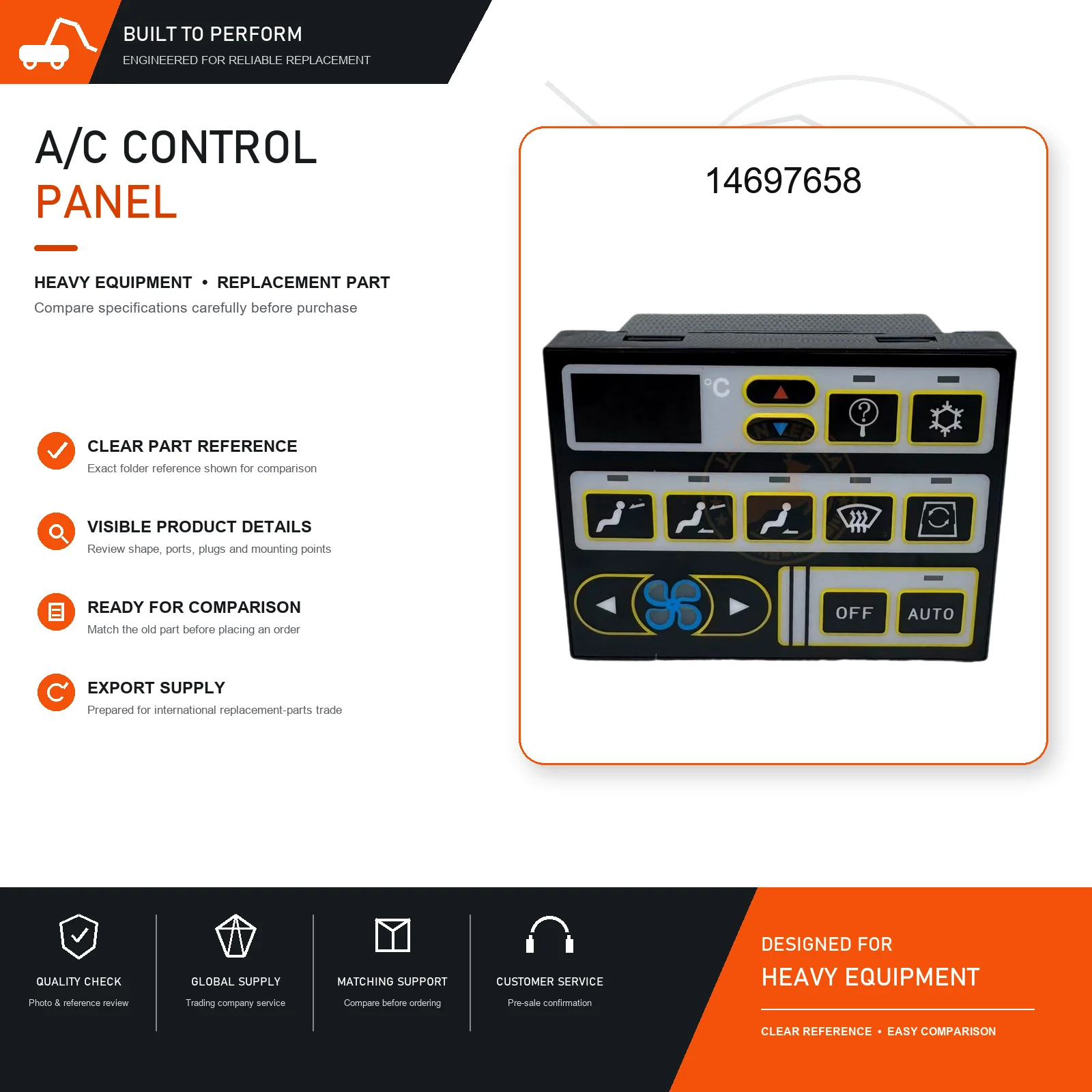 Air Conditioner Control Panel VOE14697658 Excavator AC Switch Control Module Replacement Spare Part for Construction Machinery