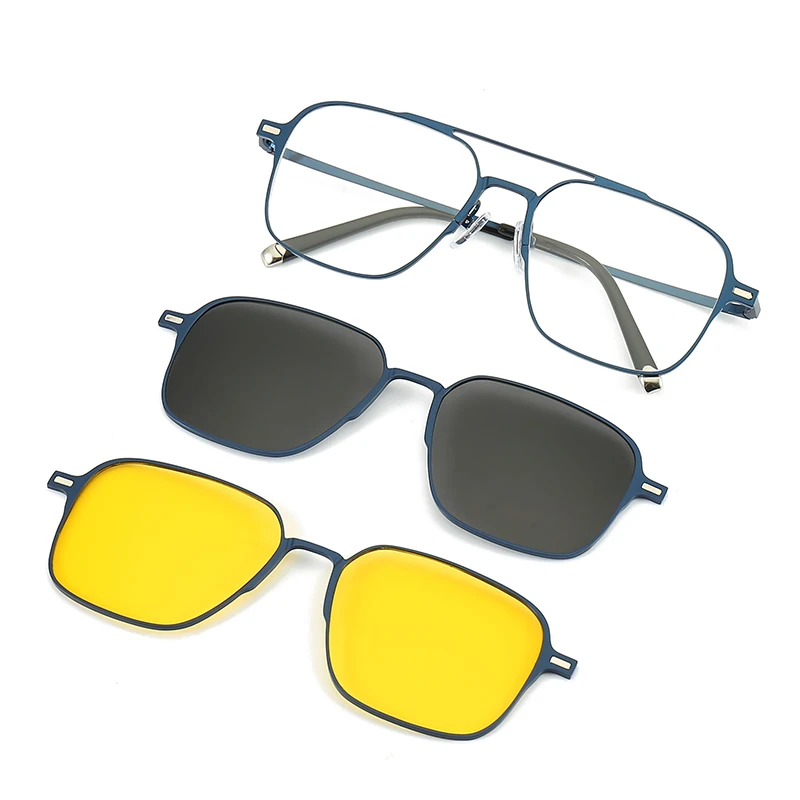Metal 3 In 1 New Style Magnet Clip On Glasses Frame Trend Polarized Sunglasses For Men 2023 Optical Computer Glasses UV400 7009 image 4