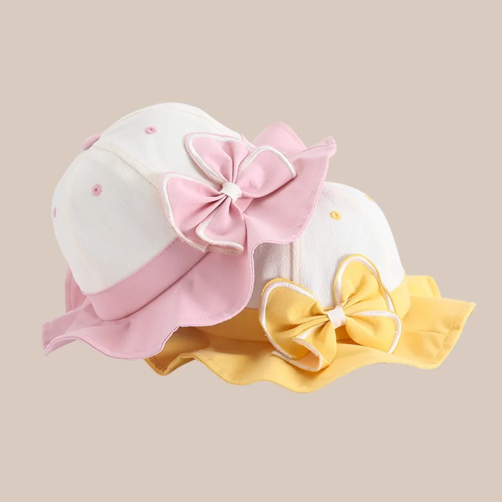 New Bowknot Baby Sunshade Fisherman Hat UV Protection Casual Bow Fisherman's Hat Wide Brim Princess Wind Awning Bowl Hat