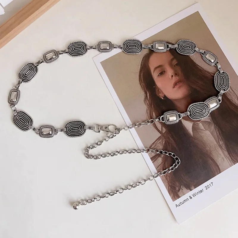 110CM Vintage Women Waist Belt Female Metal Chain Belt Tassel Waist Chain Belt Women Decorative Body Jewelry