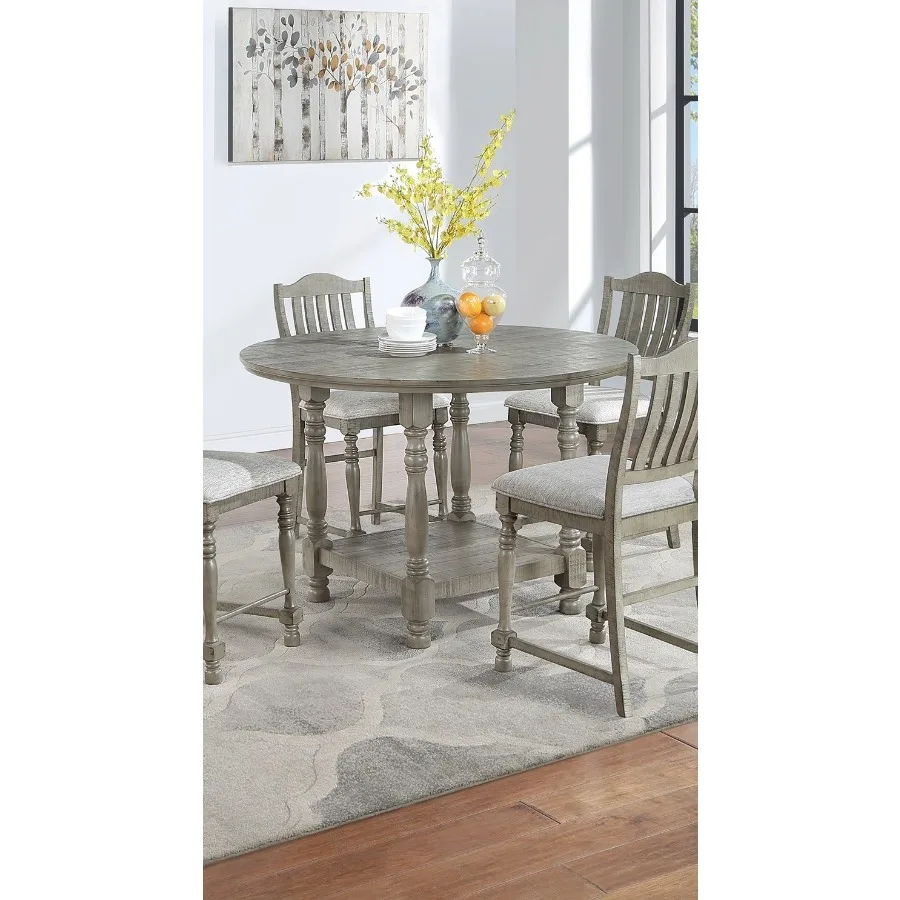 Light Grey Dining Table Round Dining Table 1pc Table Only Open Shelf Acacia Veneer Dining Room Furniture