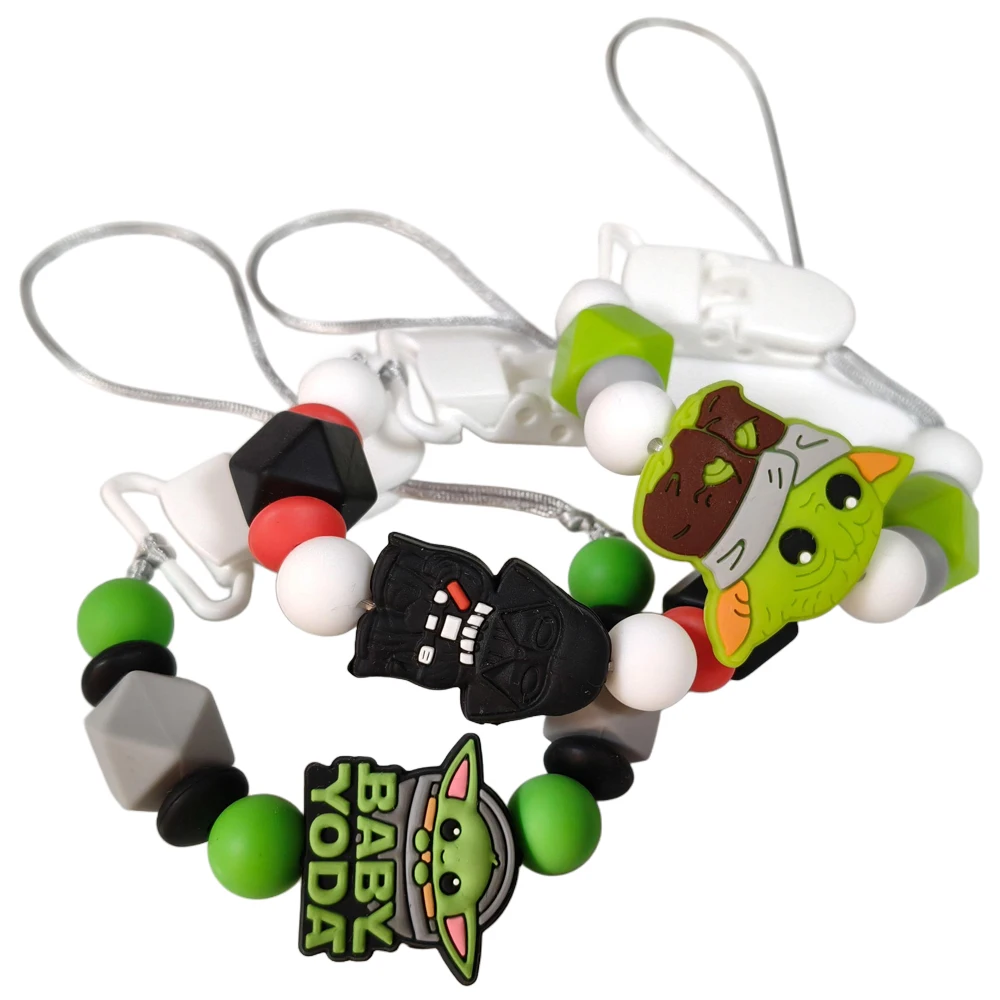 

1pc Handmade Baby Yoda Darth Vader Silicone Bead Pacifier Clips Teething Chain Gift Nipple Holder Pendants for Infants