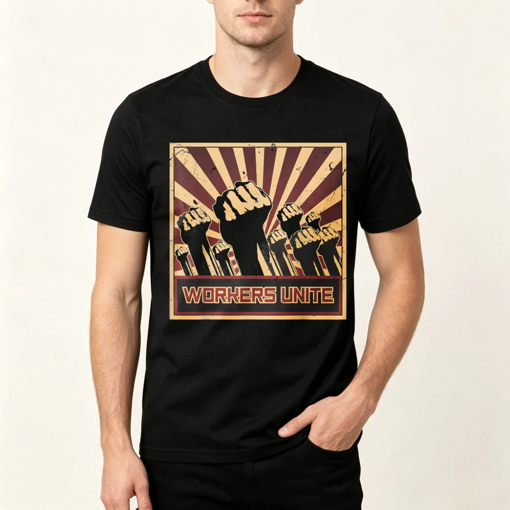 Workers Unite Communist Design Socialist Workers Communism Graphic Printed CCCP USSR T-Shirt Short Sleeve Unisex Clothing