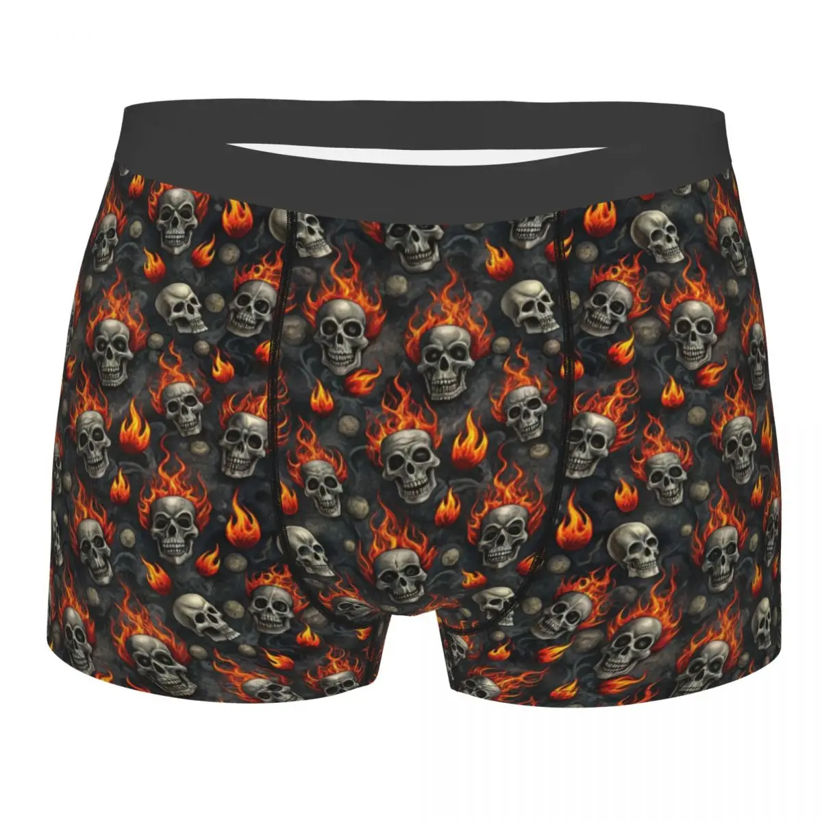 

Custom Flaming Skulls Pattern Underwear Men Stretch Boxer Briefs Shorts Panties Soft Underpants For Male